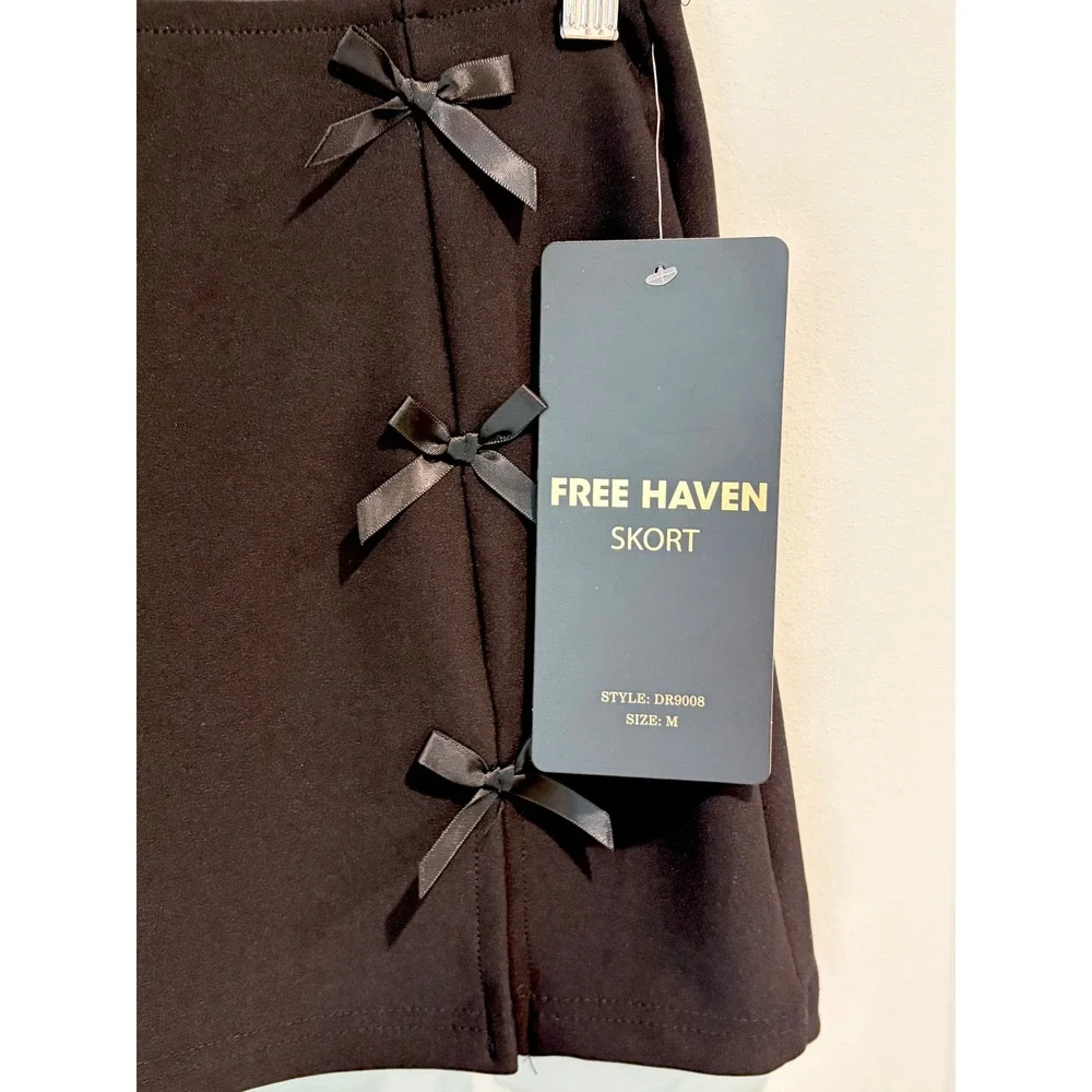 Free Haven Black Bow Accent Mini Skort DR9008 Four Way Stretch Smoothing Waist M